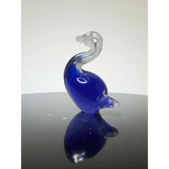 Beautifull Hand Blown Air Bubble Blue/Clear Glass Duck. - Picture 6 of 8
